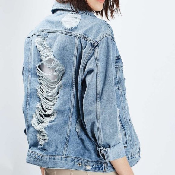 Topshop Jackets & Blazers - Topshop Moto Distressed Denim Jacket Size 8